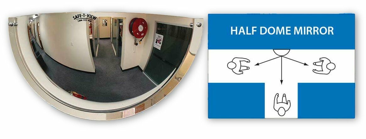 Safety Convex Half Dome Mirror Indoor 900 x 450mm Acrylic Wall Fixing