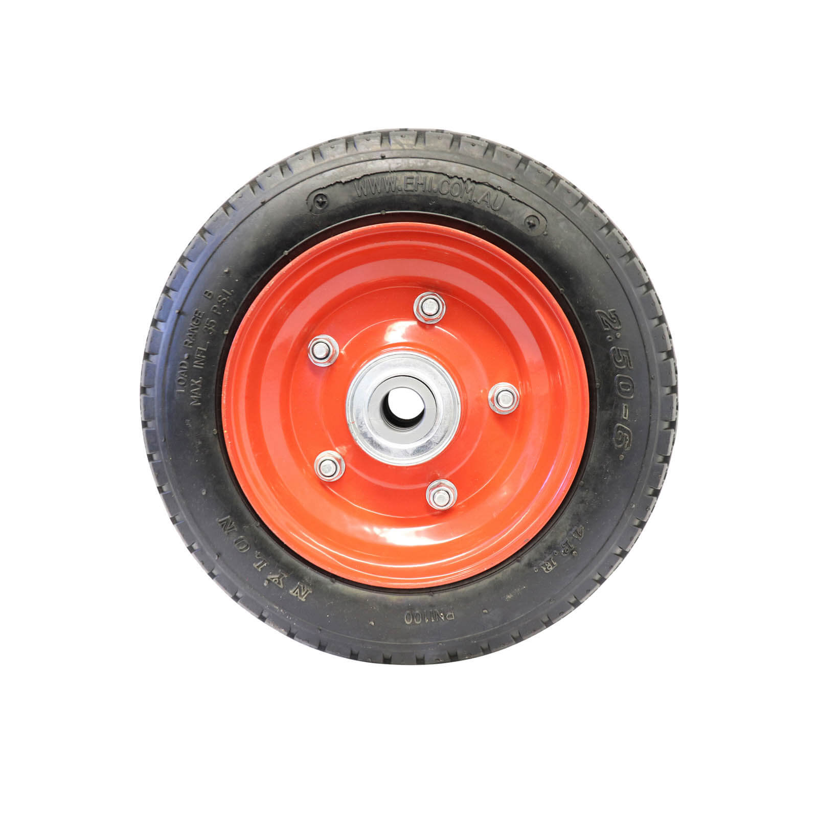 275mm Trolley Wheel 2.50 x 6 Pneumatic 20mm Bearing Red, Steel EasyRoll