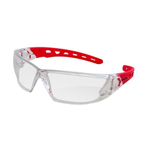 Mack Chronos Safety Glasses with Red Arm, Clear Lens - Box of 12