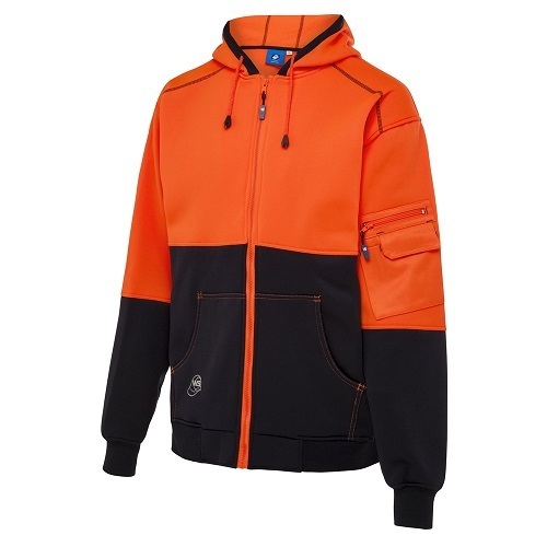 WS Workwear Mens LongSleeve PolyesterFleece Hoodie, Orange/Navy, Small
