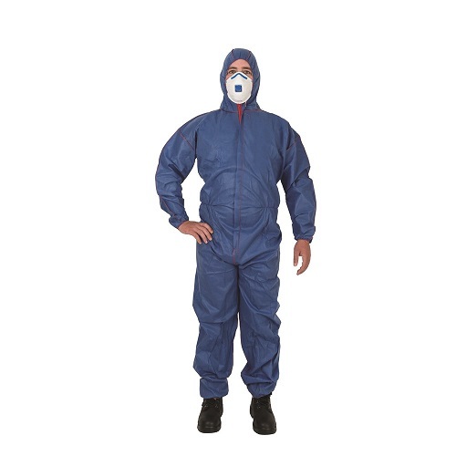 Frontier Type 5 and 6 Disposable Coveralls W/ Shield Blue, Med -Pack of 50