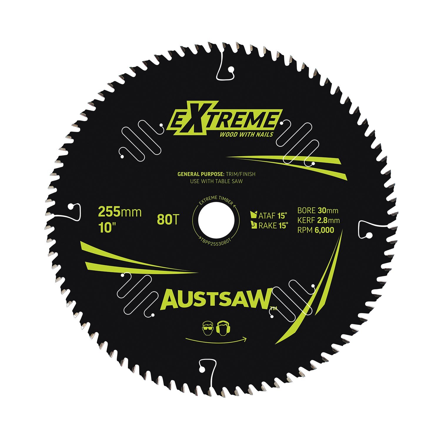 Austsaw 255mm Extreme Wood W/ Nail Blade 30mm Bore 80 Teeth - Table Saw