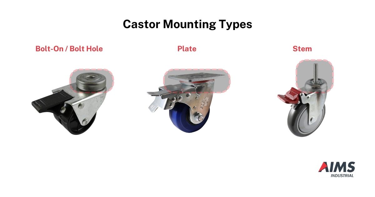 castor mounting types bolt-on plate and stem