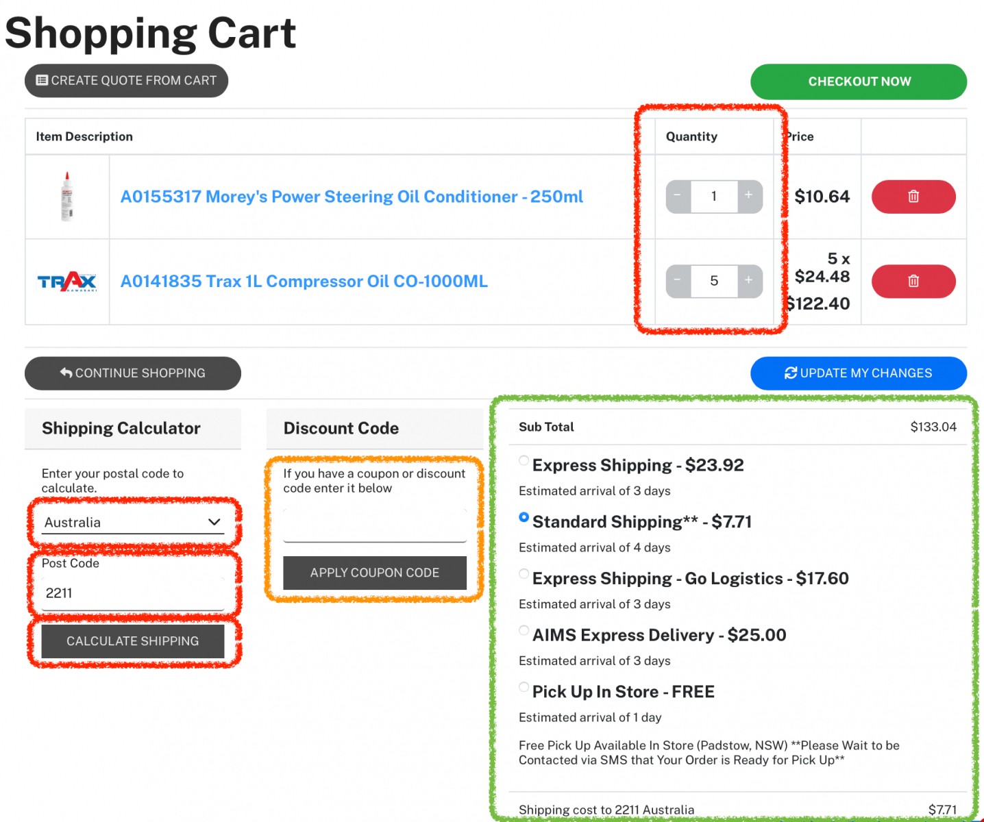 aims industrial shipping calculation for multiple items