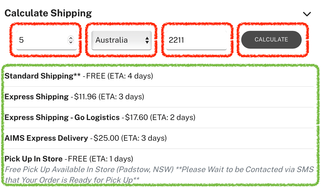 aims industrial shipping calculation for single item