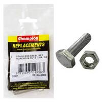Champion C1880-17 Stainless Hex Set Screw with Nut M12x45mm  2/Pack