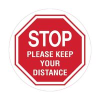 Carpet Floor Marking Sign - Stop Please Keep Your Distance 300mm Self Adhesive Vinyl