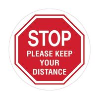 Floor Marking Sign - Stop Please Keep Your Distance 300mm Self Adhesive Vinyl