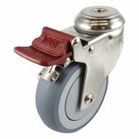 Stainless Swivel Bolt Hole Castor with Brake - Urethane Wheel, Grey G7
