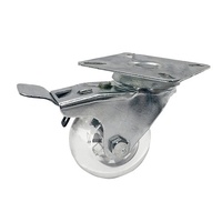 Swivel Plate Castor with Brake - Polycarbonate Wheel Transparent