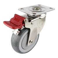 Stainless Swivel Plate Castor with Brake - Rubber Wheel, Grey G7 Series