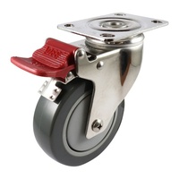 Stainless Swivel Plate Castor with Brake - Urethane Wheel, Grey G7