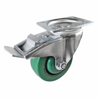 Swivel Plate Castor with Brake - Reflex Rubber Wheel, Green I3 Series