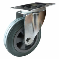 Swivel Plate Castor with Brake - Rubber Wheel, Grey I4 Series