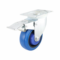 Swivel Plate Castor with Brake - Rubber Wheel, Blue I6 Series