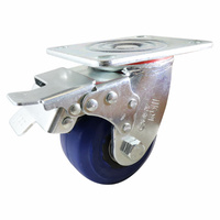 Swivel Plate Castor with Brake - Rubber Wheel, Blue J3 Series
