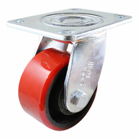 Swivel Plate Castor - Urethane on Cast Iron Wheel, Red J3 Series