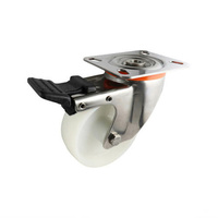 Stainless Swivel Plate Castor with Brake - Nylon Wheel, White S5