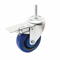 Swivel Stem Castor with Brake - Elastic Rubber Wheel, Blue I6 Series