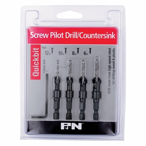 P&N 105SDC000 Quickbit Pilot Drill & Countersink Set 5 piece - 1/4" Shank - HSS