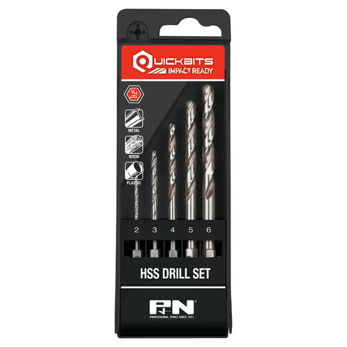 P&N 107B8SET5 5 piece Jobber Impact Drill Set Quickbit - HSS Tinite 2mm-6mm