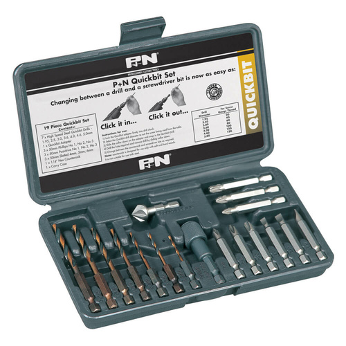 P&N 150B0FHEX Quickbit Set - 19 piece Drill and Screwdriver Bit Set - HSS
