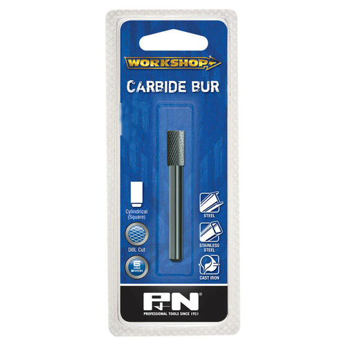 P&N 918CS06166 Carbide Burr Cylindrical Square End 6.35 x 16 x 6mm Double Cut