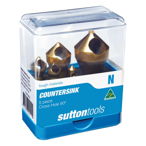 Sutton C102SC1T 90° Deburring Countersink Set 5piece Cross Hole HSS Tinite