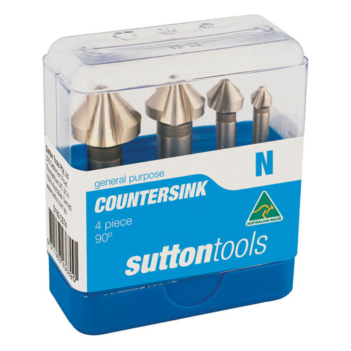 Sutton C1070004 90° Countersink Set 4 piece Three Flute DIN - Cobalt Steel