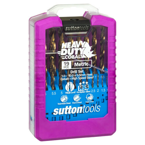 Sutton D109SM2 19 piece Cobalt Metric Jobber Drill Set Colour Temp