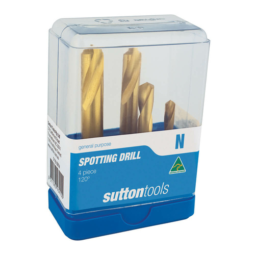 Sutton D1760004 120° Spotting Drill Set 4 piece - 5% Cobalt HSS - TiN