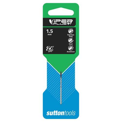 Sutton D1840150 1.5mm Jobber Viper Plus Drill Bit DIN338 Carded HSS TiAlN
