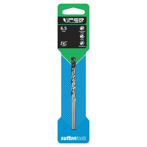 Sutton D1840650 6.5mm Jobber Viper Plus Drill Bit DIN338 Carded HSS TiAlN