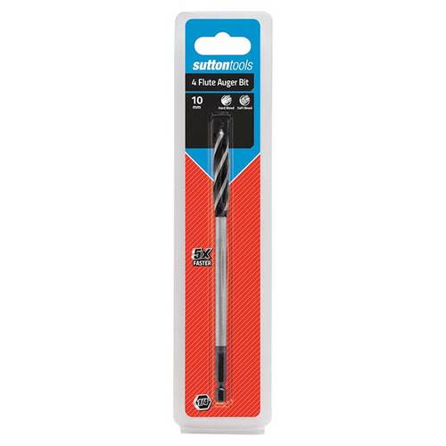 Sutton D5141000 10mm Auger Bit 165mm 4 Flute 1/4" Hex Shank Alloy Steel