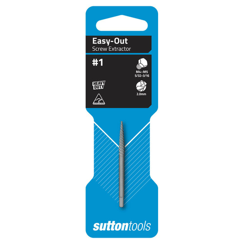 Sutton M6000001 Easy-Out No.1 Screw Extractor Carded 4-4.5mm Carbon Steel
