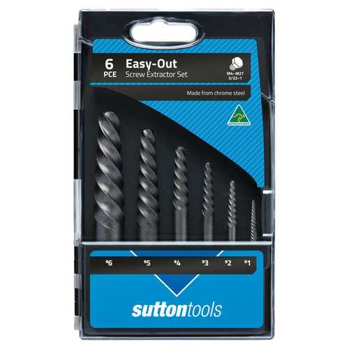Sutton M603S15A Easy-Out Screw Extractor Set 6 piece #1 To #6 Carbon Steel