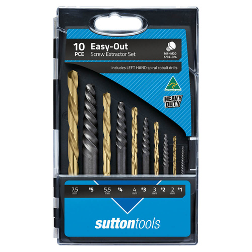 Sutton M603S20L Easy-Out Screw Extractor Set 10 Piece - Left Hand Drills
