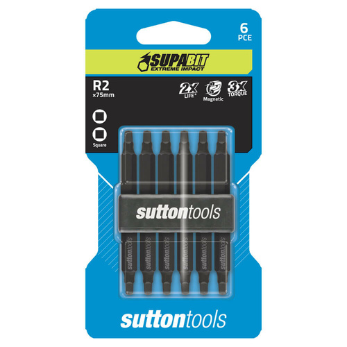 Sutton S1191275 R2 x 75mm Robertson Screwdriver Bit Double End - Pack of 6