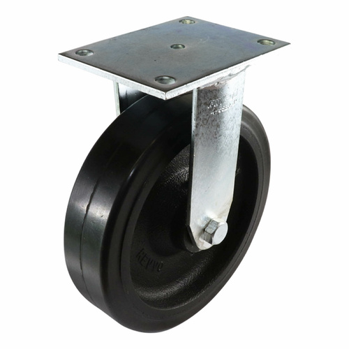 200mm Fixed Plate Castor - Rubber Wheel Black TG