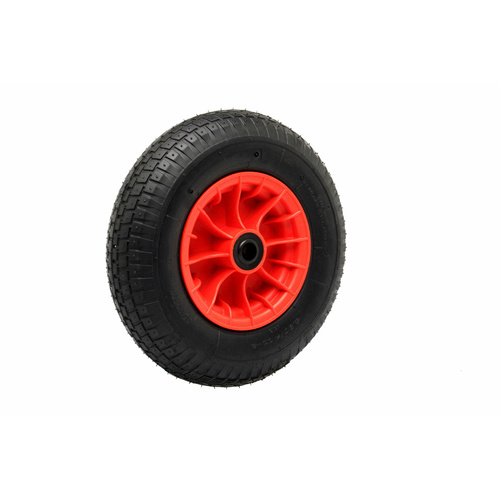 4 x 8 inch Pneumatic Wheel - Red Nylon Centre 1" Ball Bearing