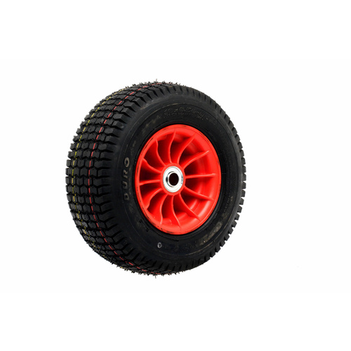 3.50 x 4 inch Pneumatic Wheel - Red Nylon Centre 3/4" Ball Bearing