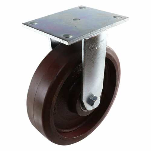 200mm Fixed Plate Castor - Urethane on Cast Iron Wheel TG