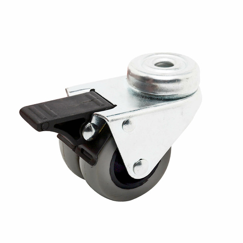 50mm Swivel Bolt Hole Castor with Brake - Rubber Twin Wheel Grey G2