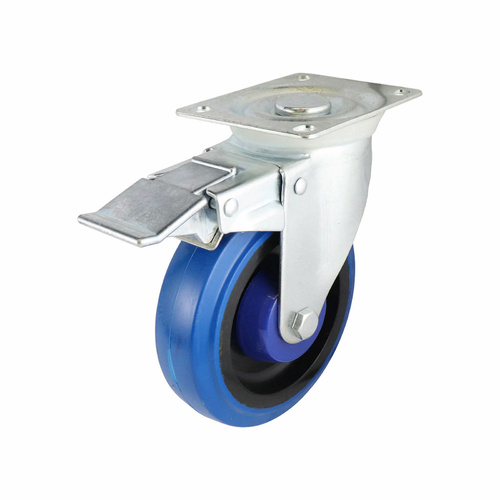 125mm Swivel Plate Castor with Brake - Rubber Wheel Blue I6