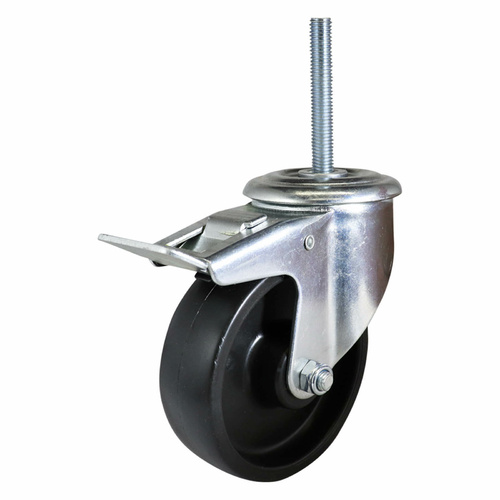100mm Swivel Stem Castor with Brake - Polypropylene Wheel Black I4