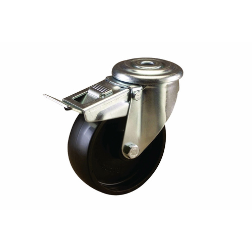 80mm Swivel Bolt Hole Castor with Brake - Polypropylene Wheel Black I4