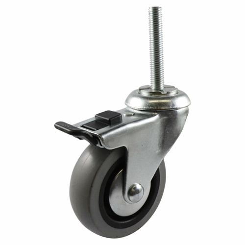 75mm Swivel Stem Castor with Brake - Rubber Wheel Grey G1