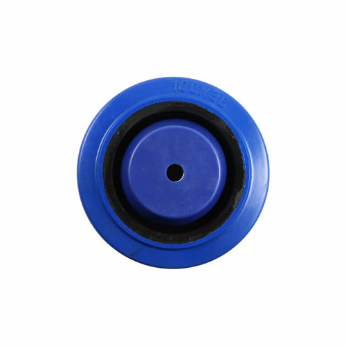 100mm Elastic Rubber Wheel - 12mm Roller Bearing Nylon Centre Blue W1
