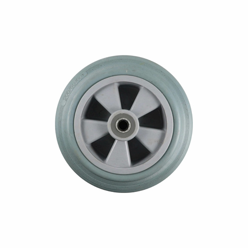 200mm Rubber Wheel - 20mm Roller Bearing Nylon Centre Grey W0