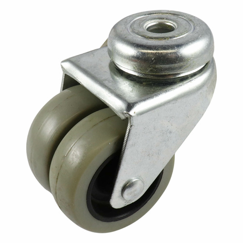 50mm Swivel Bolt Hole Castor - Rubber Twin Wheel Grey G2
